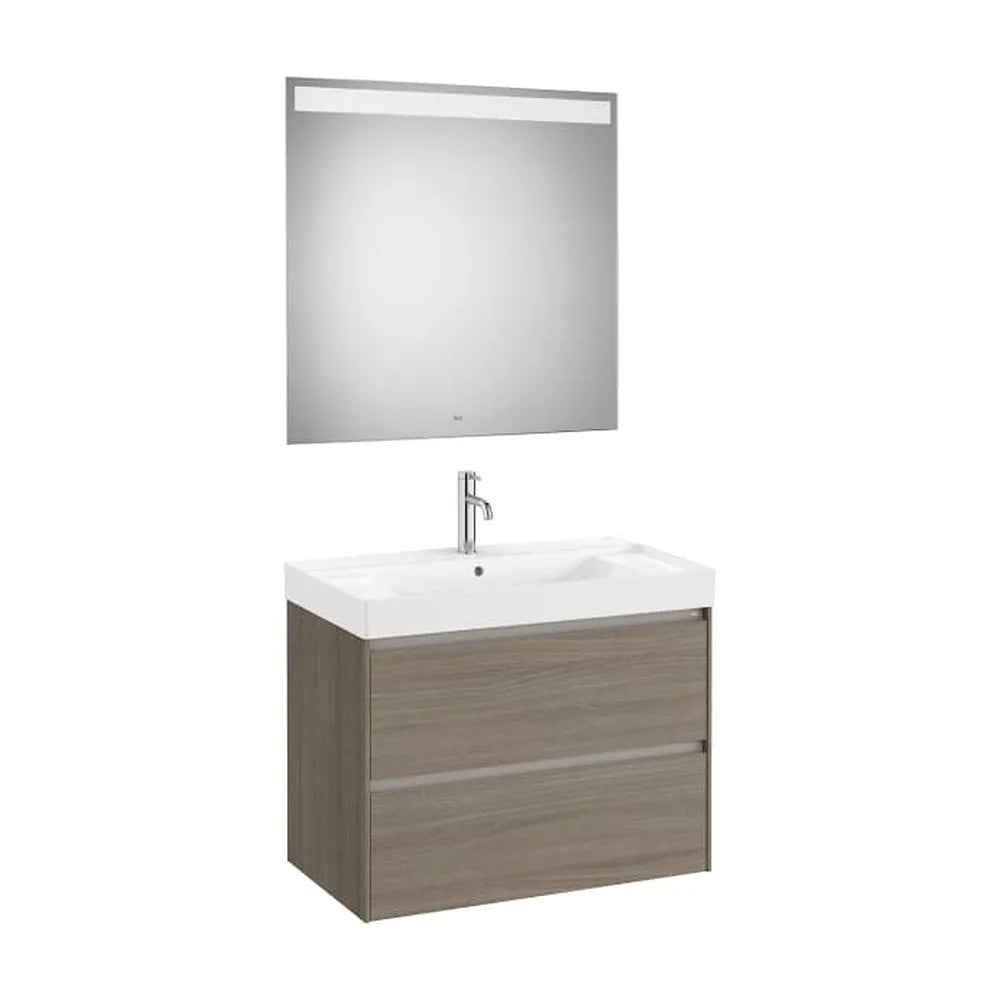 Pack mueble base dos cajones lavabo centrado Fineceramic espejo LED 80x46x64 cm Roca - Vista 1
