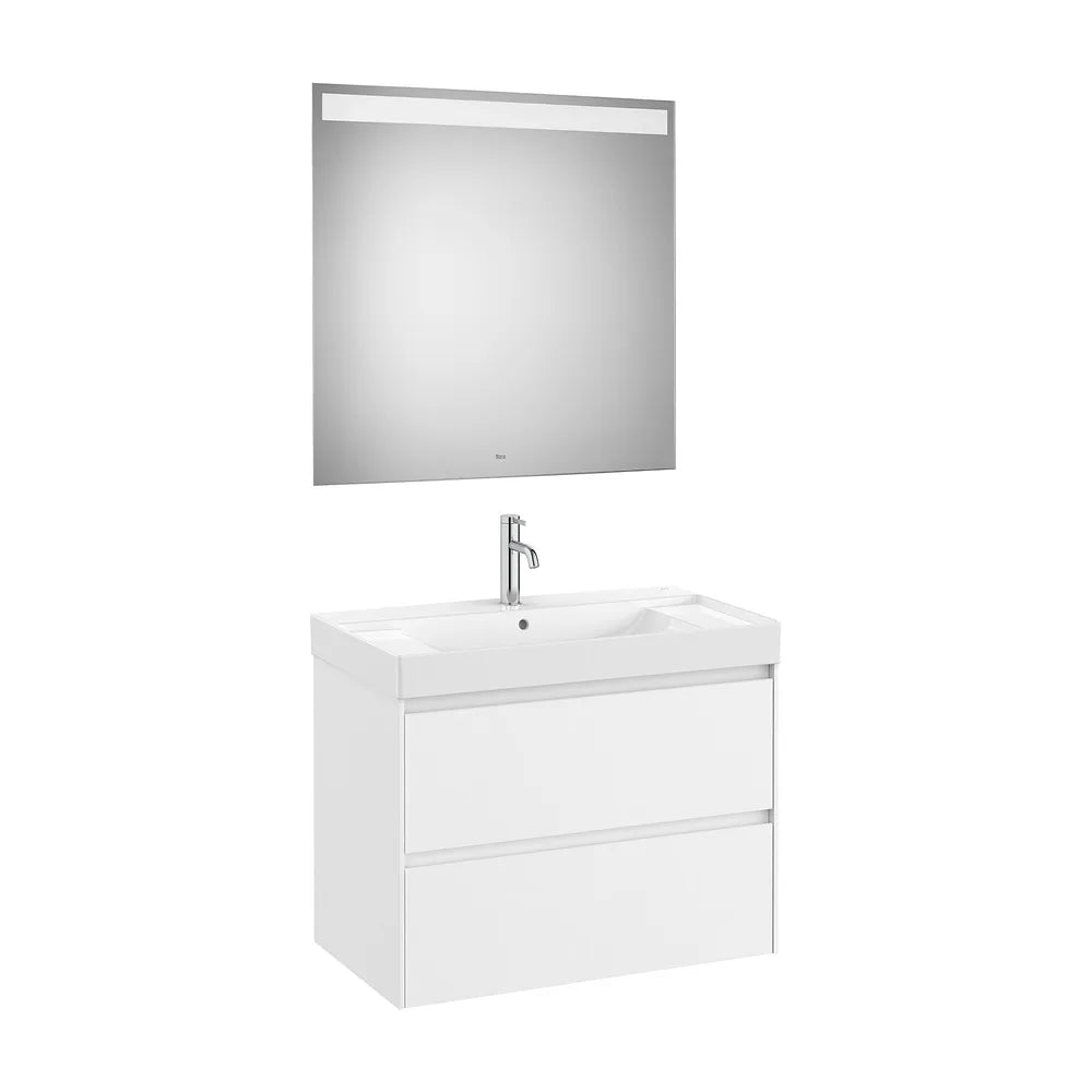 Pack mueble base dos cajones lavabo centrado Fineceramic espejo LED Eidos Roca - Vista 2