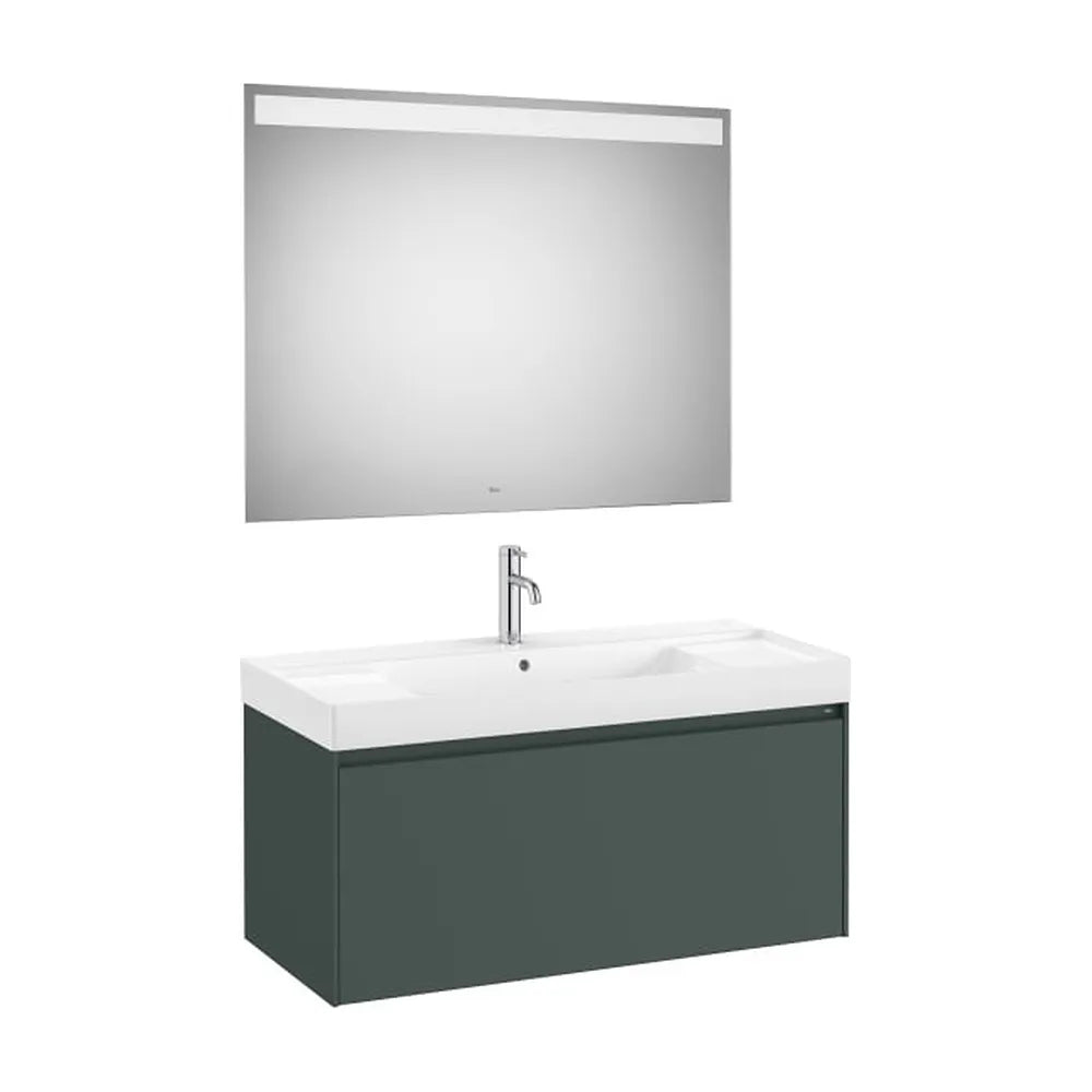 Pack mueble base un cajón lavabo Fineceramic espejo LED Eidos 100x46x50 cm Roca - Vista 1
