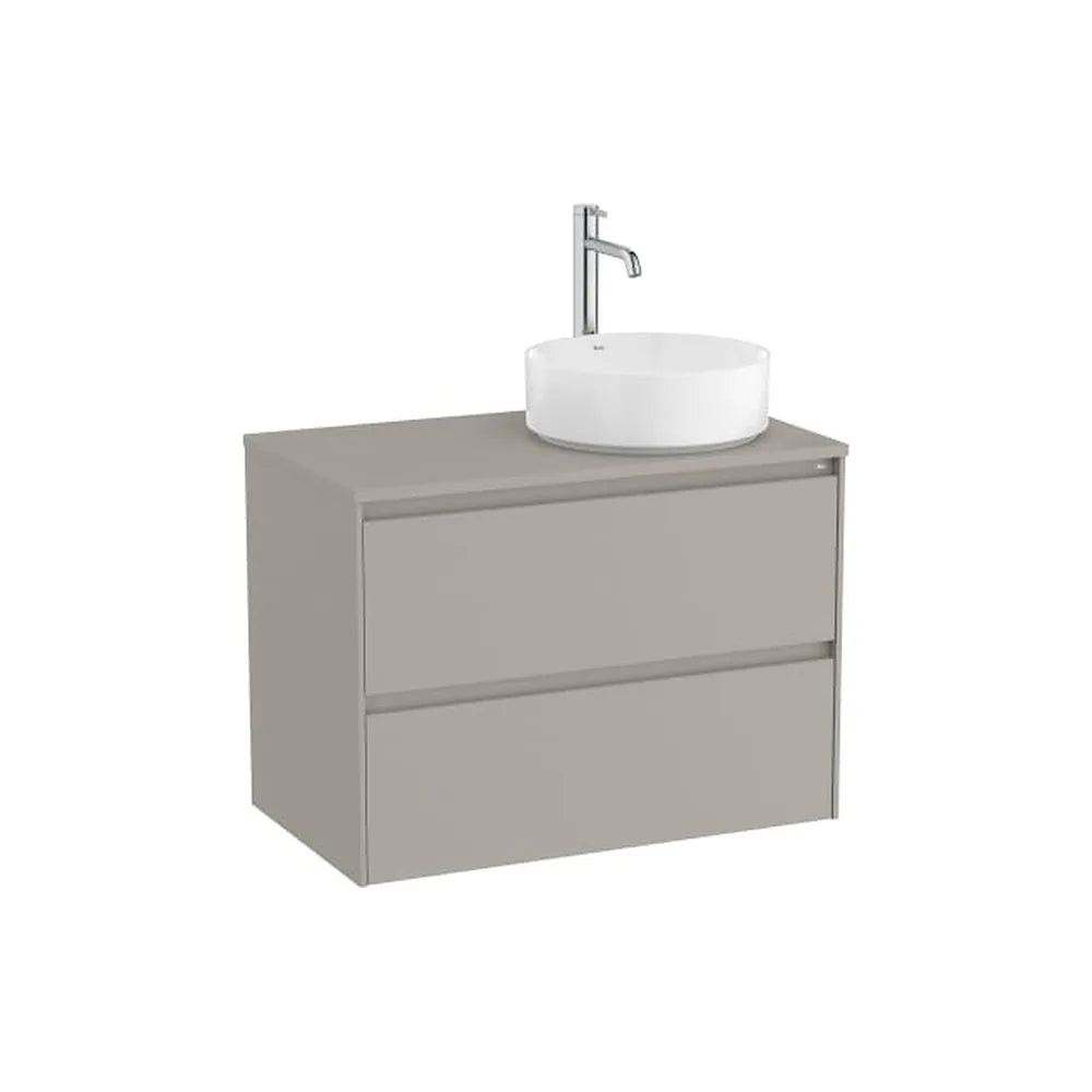 Mueble base dos cajones lavabo sobre encimera derecha gris arena 79x45x58 cm Roca - Vista 1