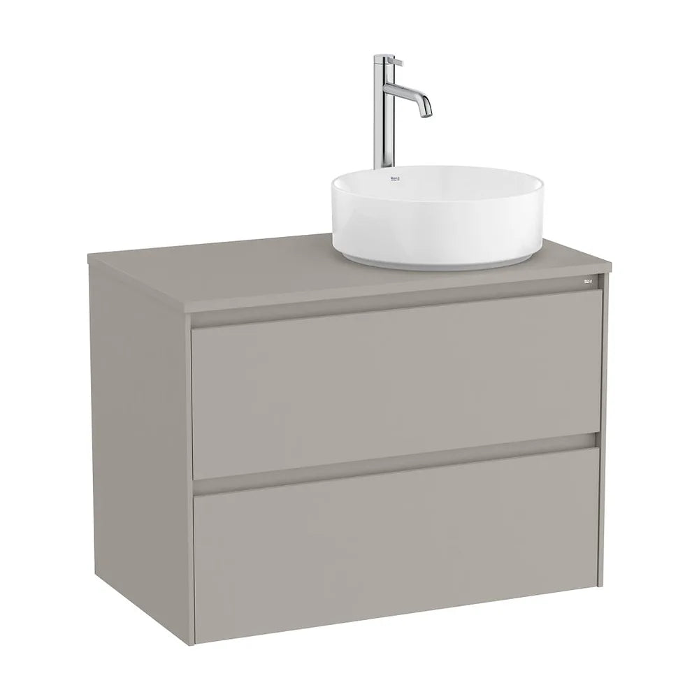 Mueble base dos cajones lavabo sobre encimera derecha gris arena 79x45x58 cm Roca - Vista 2