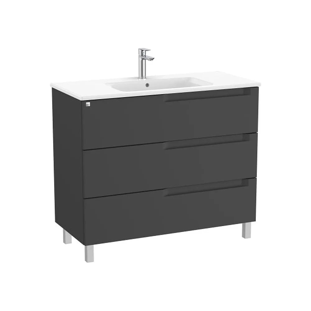Mueble base suspendido con tres cajones lavabo centrado y espejo con luz led 100x46x74 cm Roca - Vista 1