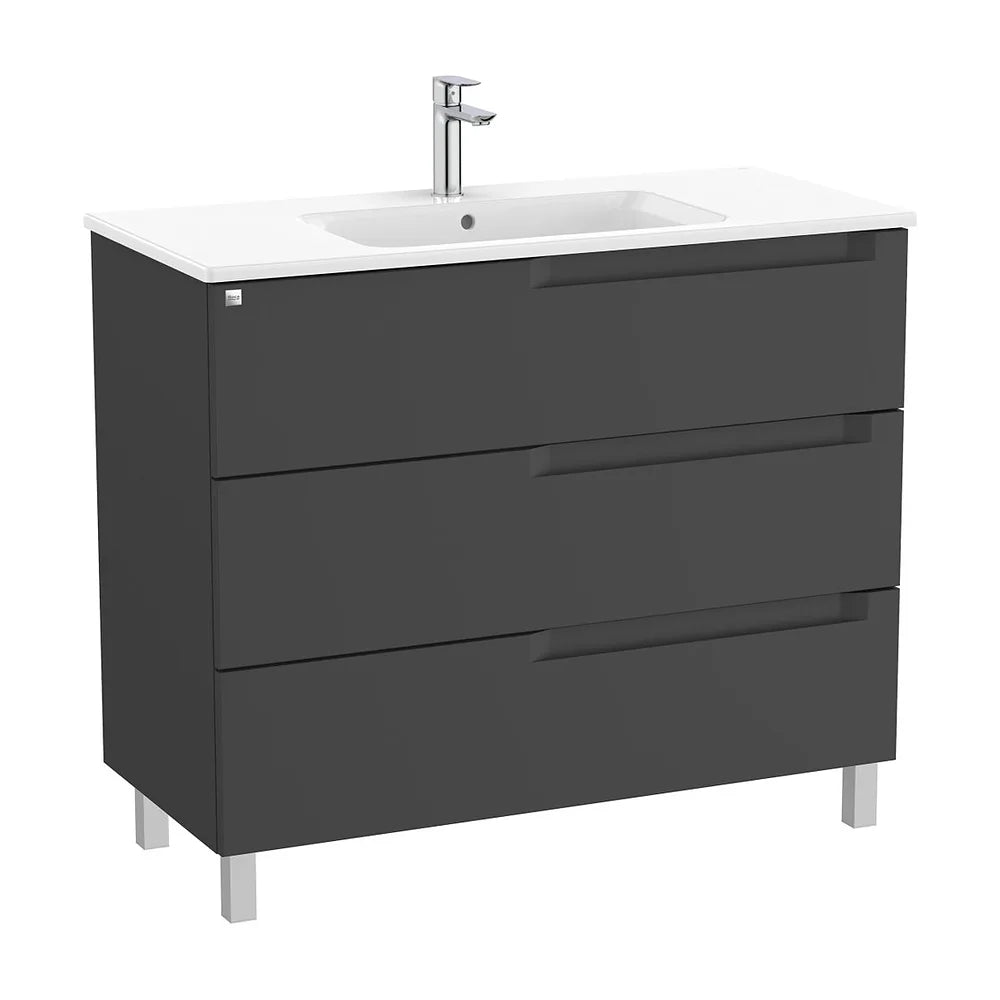 Mueble base suspendido con tres cajones lavabo centrado y espejo con luz led 100x46x74 cm Roca - Vista 2