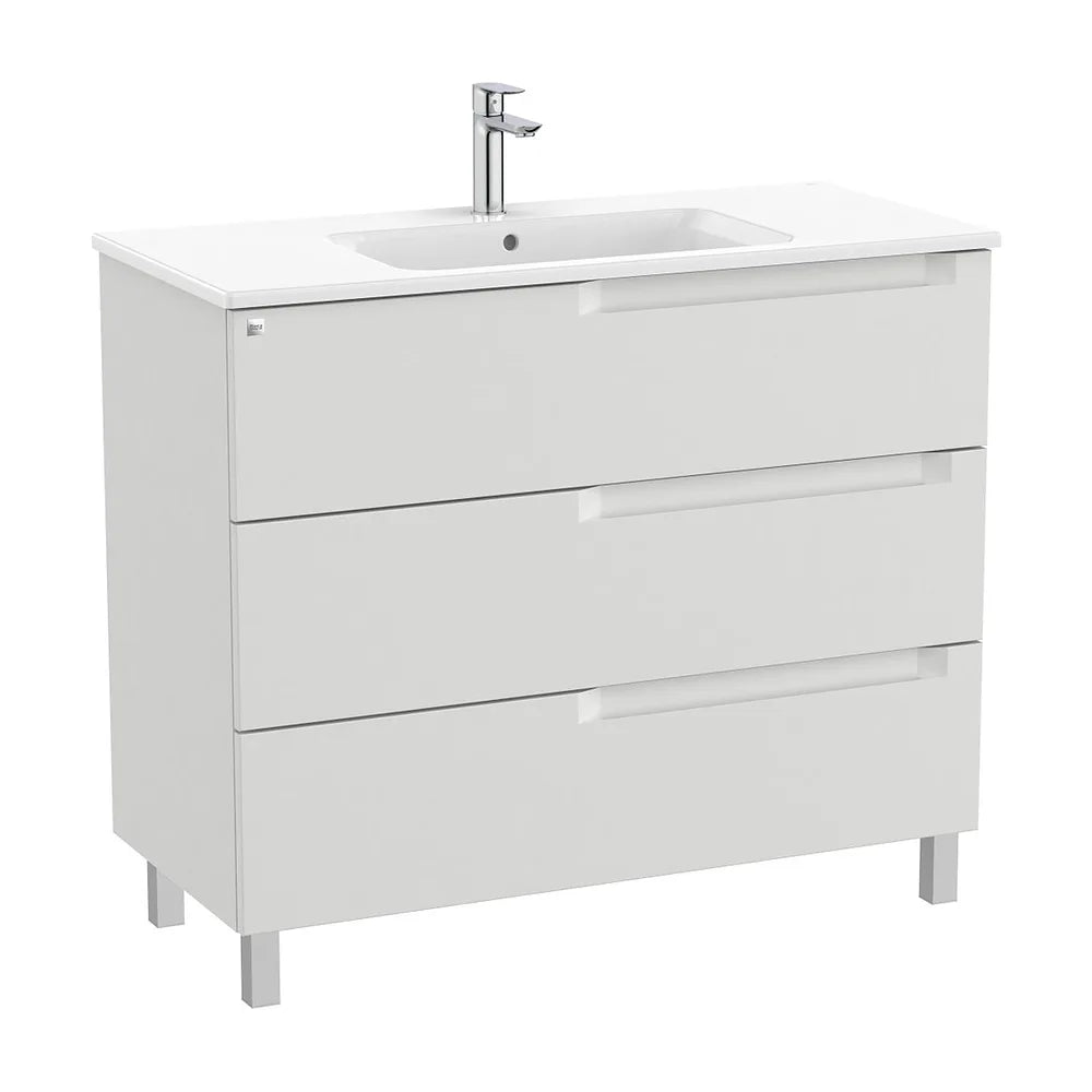 Mueble base suspendido tres cajones lavabo centrado 100x46x74 cm Gris Piedra Roca - Vista 2