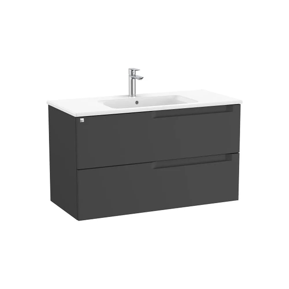 Mueble base suspendido dos cajones lavabo centrado 100x46x56 cm Negro mate Roca - Vista 1