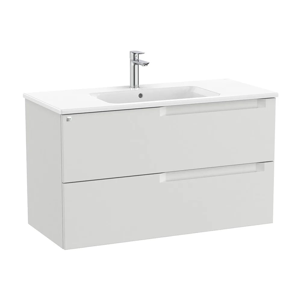 Mueble base suspendido dos cajones lavabo centrado 100x46x56 cm Gris piedra Roca - Vista 2