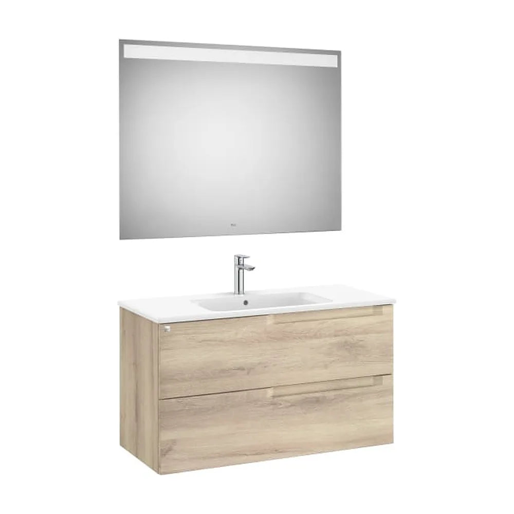 Mueble Base 2 Cajones Lavabo Centrado Espejo Luz Led 100x46x56cm Roca - Vista 1