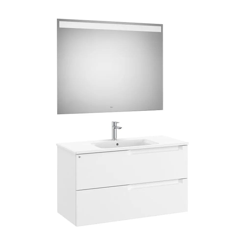 Pack mueble base dos cajones lavabo centrado espejo luz led 100x46x56 cm Roca - Vista 1