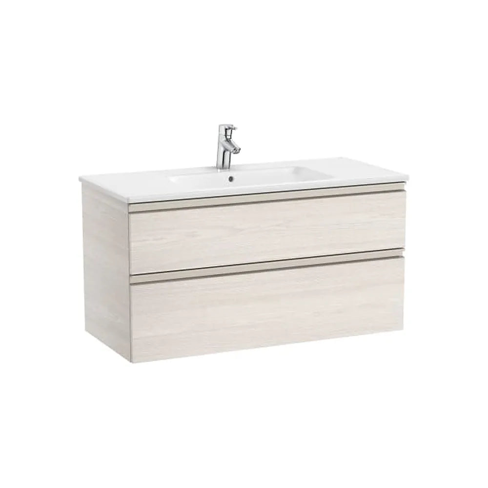 Mueble base suspendido con dos cajones lavabo centrado 100x46x54 cm Fresno nórdico Roca - Vista 1