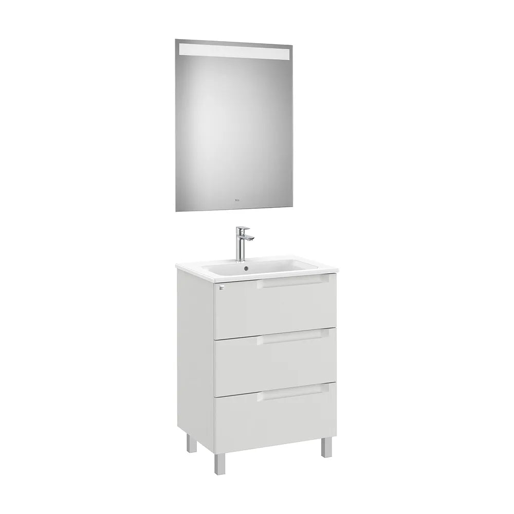 Pack mueble base tres cajones lavabo centrado espejo luz LED 60x46x85 cm Roca - Vista 2
