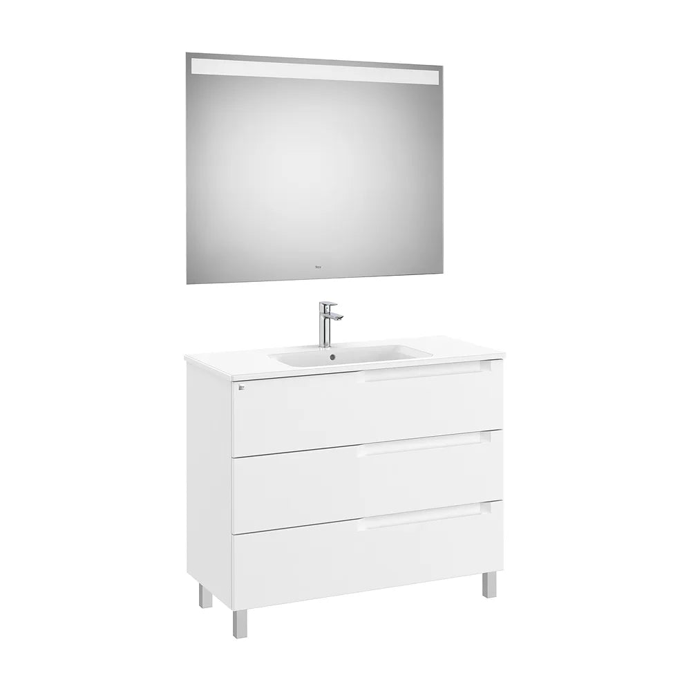 Pack mueble base tres cajones lavabo centrado espejo luz LED 100x46x74 cm Roca - Vista 2