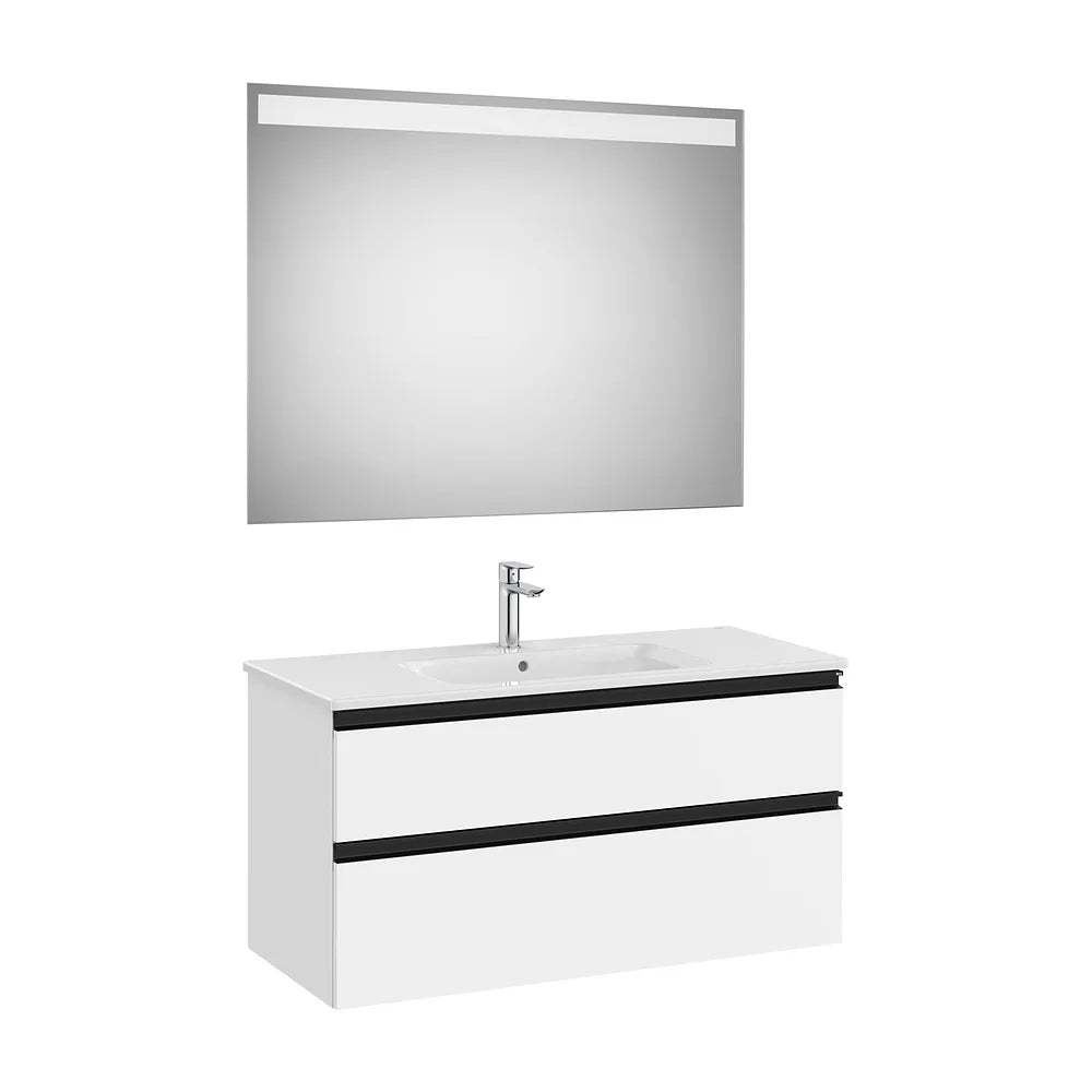 Pack mueble base dos cajones lavabo centrado espejo LED 100x80 cm blanco mate Roca - Vista 2