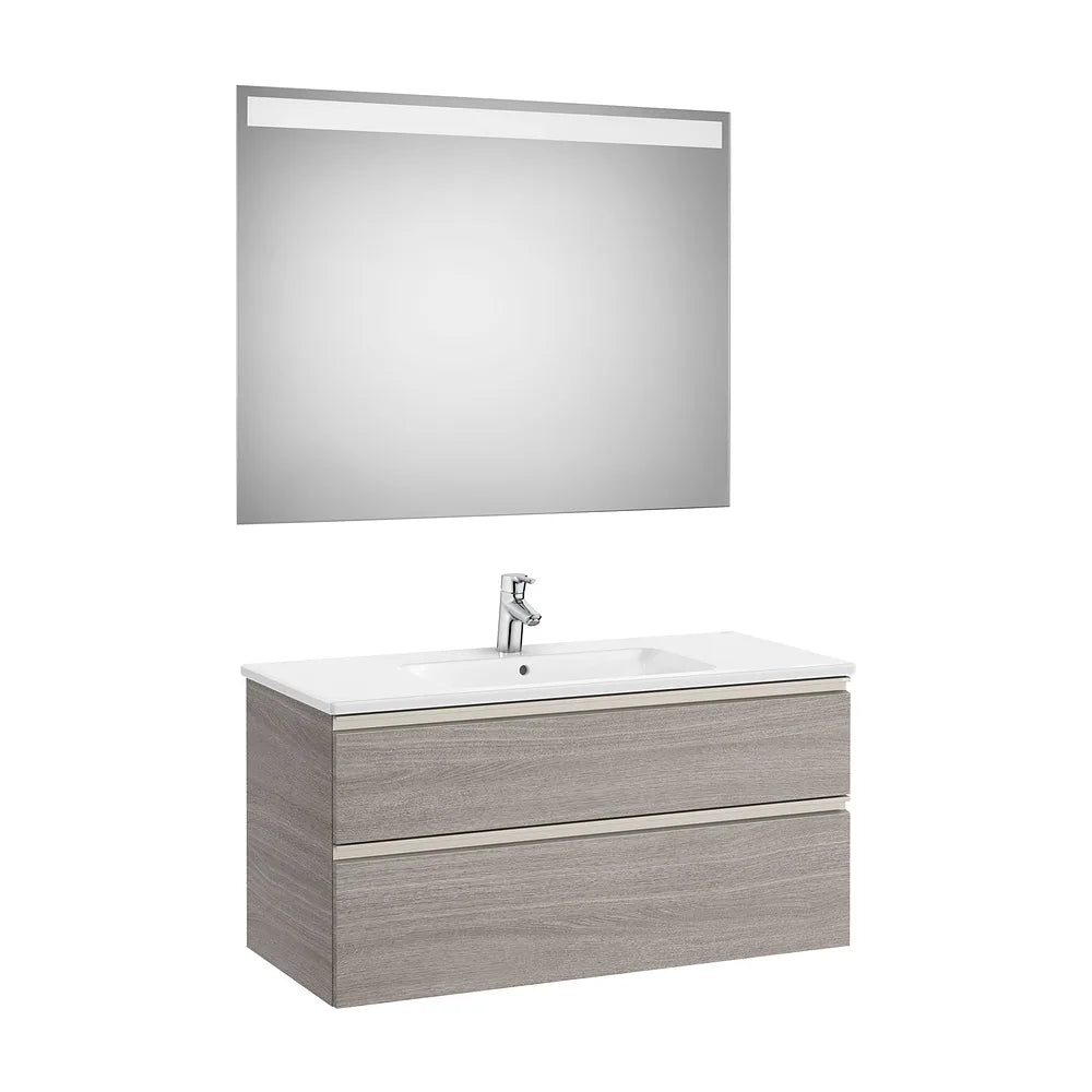 Pack mueble base dos cajones lavabo centrado espejo LED 100x46x54 cm Roble City Roca - Vista 2