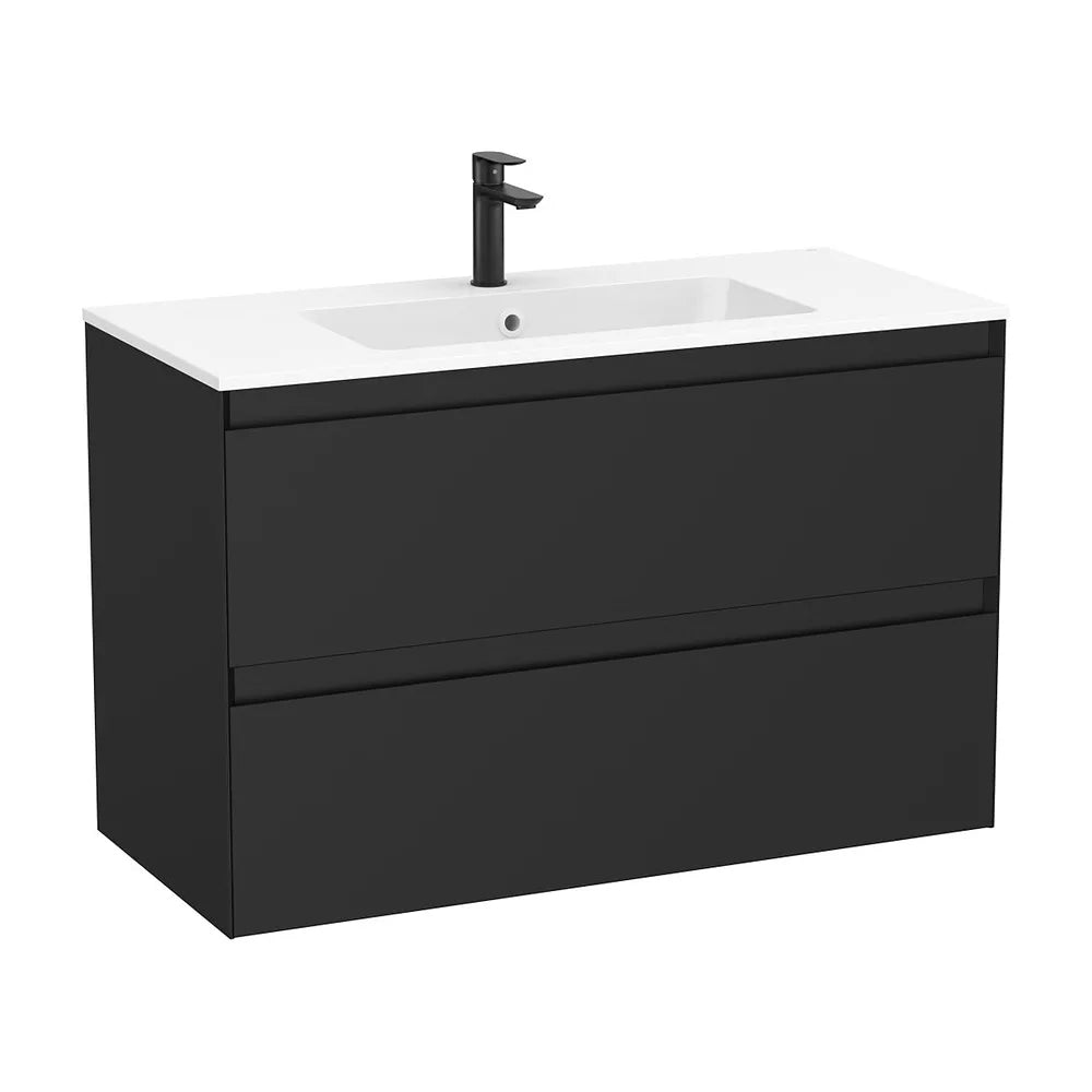 Mueble base suspendido 100x46x65 cm dos cajones lavabo cuadrado blanco mate Roca - Vista 2