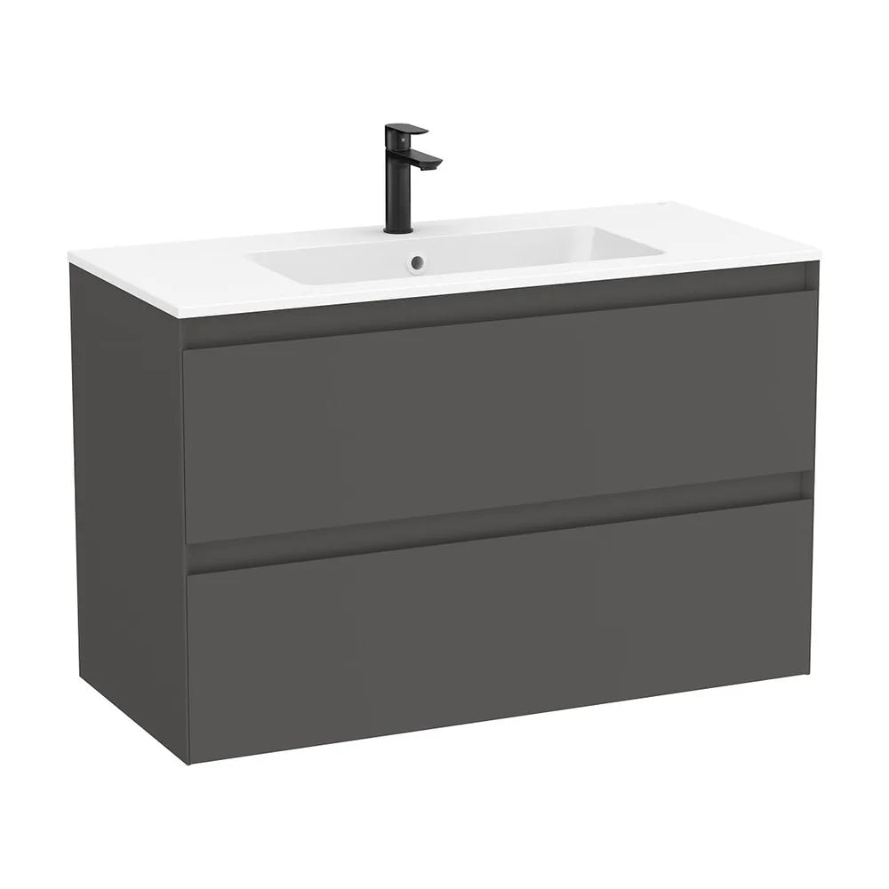 Mueble base suspendido dos cajones lavabo cuadrado Stonex blanco mate 100x46x65 cm Roca - Vista 2