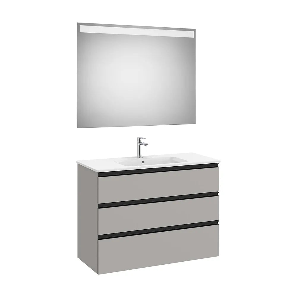 Pack mueble base tres cajones lavabo centrado espejo LED 100x76x46 cm Roca - Vista 2