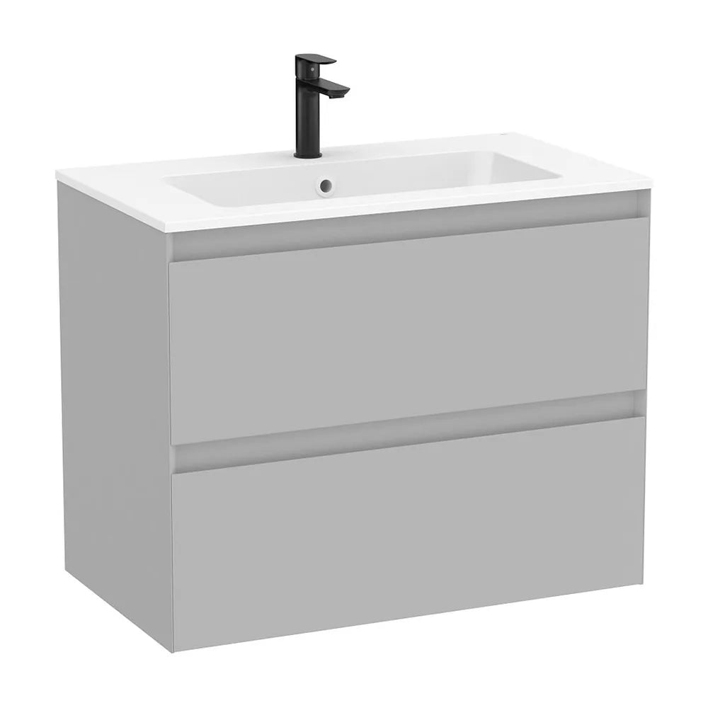 Mueble Base Suspendido con 2 Cajones y Lavabo Cuadrado en Stonex Blanco Mate Roca - Vista 2