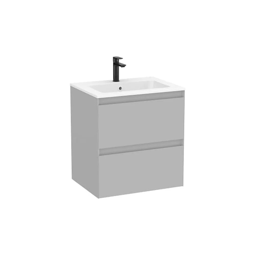 Mueble base suspendido con lavabo cuadrado Stonex dos cajones blanco mate Roca - Vista 1