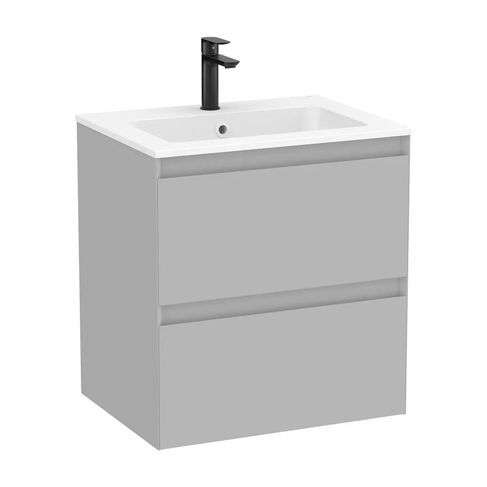 Mueble base suspendido con lavabo cuadrado Stonex dos cajones blanco mate Roca - Vista 2