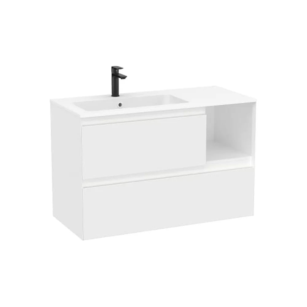 Mueble base suspendido dos cajones estante lateral lavabo Stonex blanco mate 100x46x65 cm Roca - Vista 1