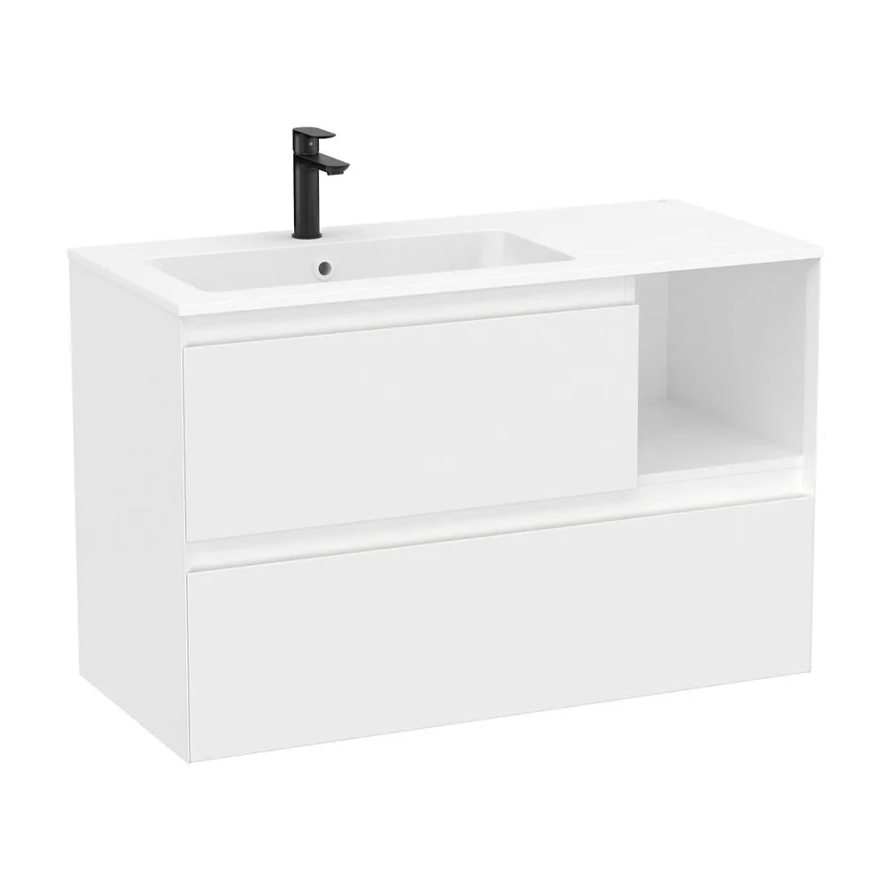 Mueble base suspendido dos cajones estante lateral lavabo Stonex blanco mate 100x46x65 cm Roca - Vista 2