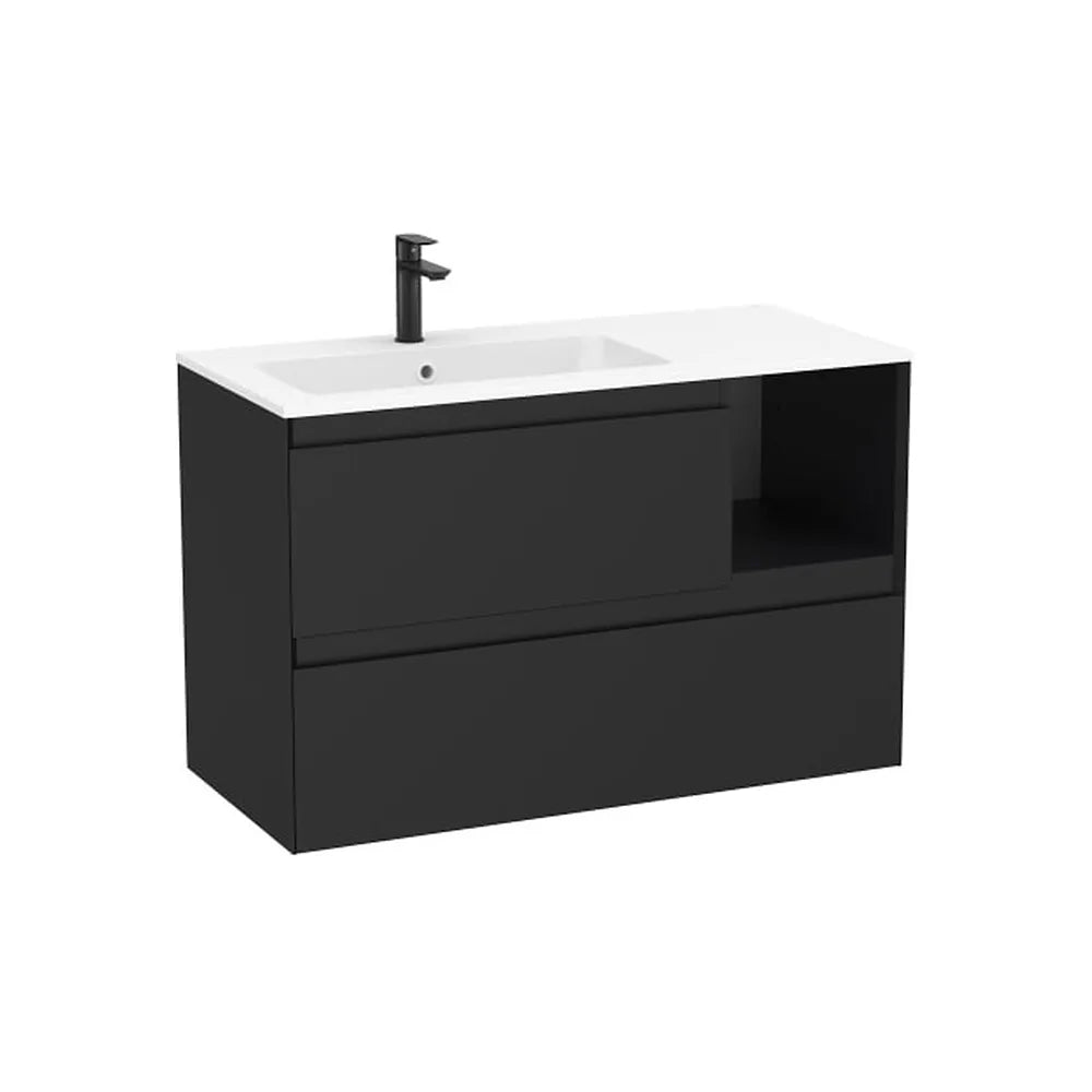 Mueble base suspendido dos cajones estante lateral lavabo Stonex blanco mate 1005x460x650 mm Roca - Vista 1