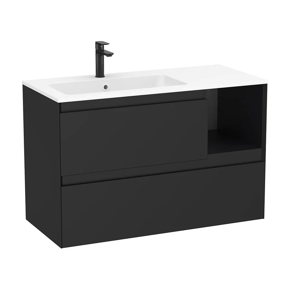 Mueble base suspendido dos cajones estante lateral lavabo Stonex blanco mate 1005x460x650 mm Roca - Vista 2