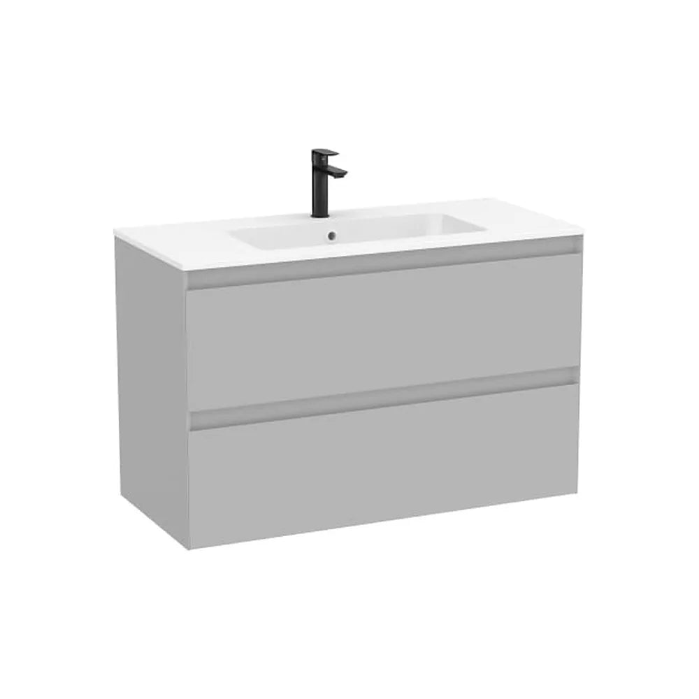 Mueble base suspendido con dos cajones y lavabo cuadrado Stonex blanco mate 100x46x65 cm Roca - Vista 1
