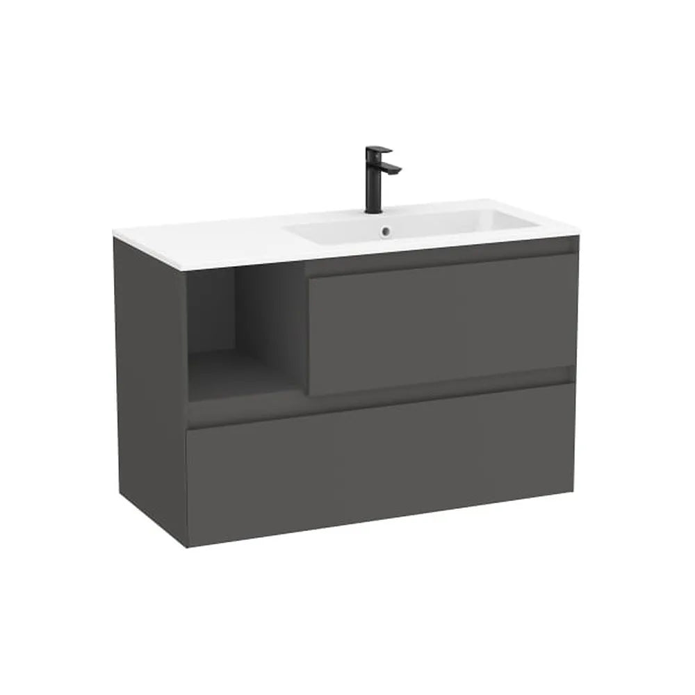 Mueble base suspendido dos cajones estante lateral lavabo Stonex blanco mate Roca - Vista 1