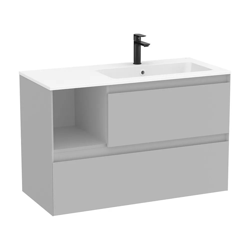 Mueble base suspendido dos cajones estante lateral lavabo Stonex blanco mate Roca - Vista 2