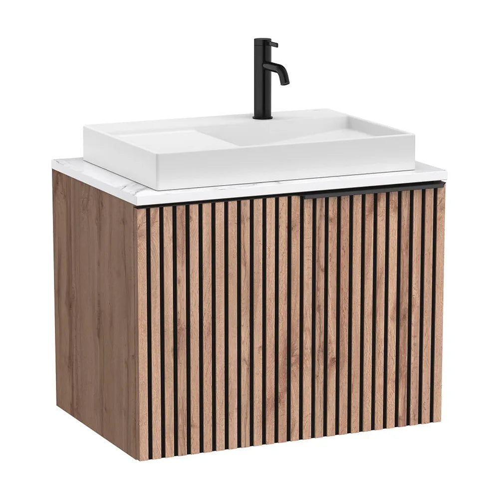 Mueble base suspendido con cajón encimera marmoleada y lavabo sobre encimera 71x49x56 cm Roca - Vista 2