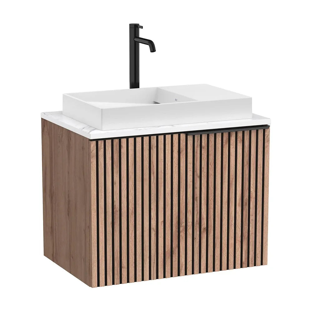 Mueble base suspendido con cajón encimera marmoleada lavabo sobre encimera sin orificio Roca - Vista 2