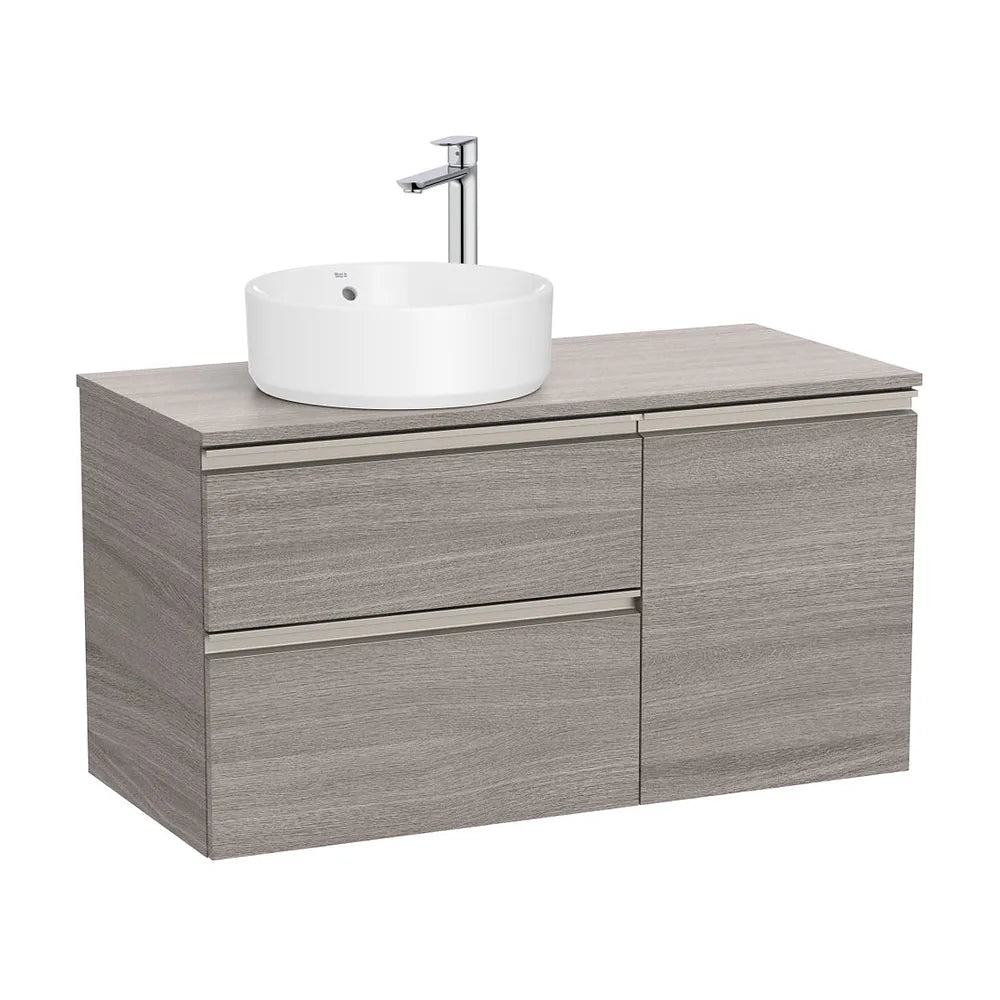 Mueble base asimétrico dos cajones una puerta lavabo sobre encimera izquierda 100x46x53 cm Roca - Vista 2