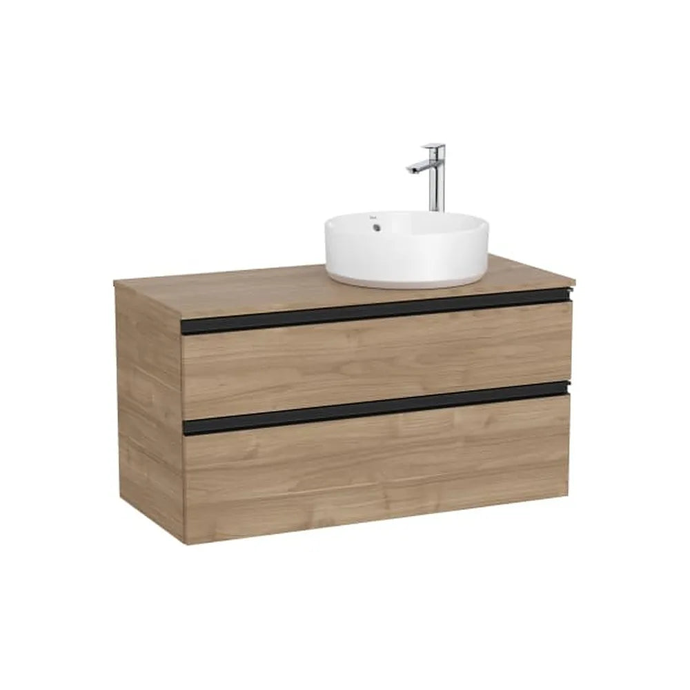 Mueble base dos cajones lavabo sobre encimera derecha 100x46x53 cm Nogal Roca - Vista 1