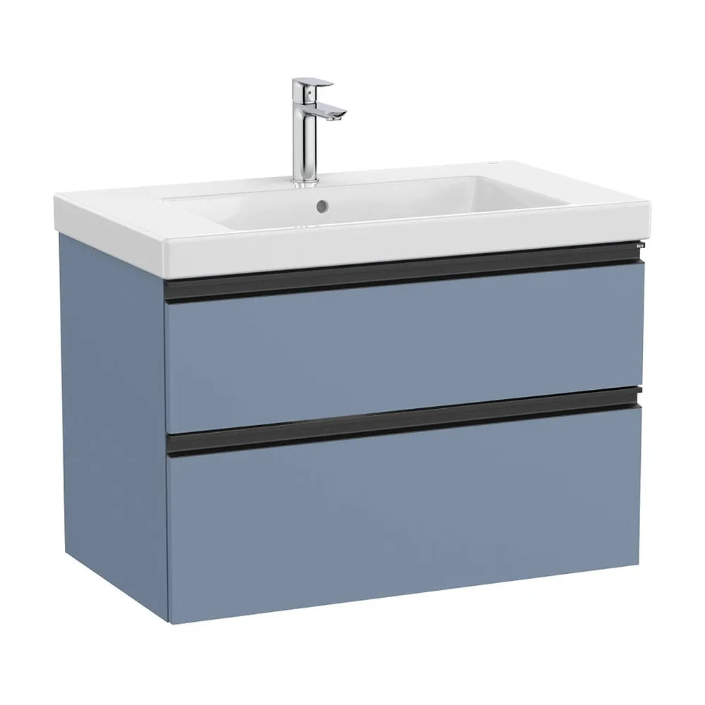 Mueble base con dos cajones y lavabo centrado 80x46x57 cm azul mate Roca - Vista 2
