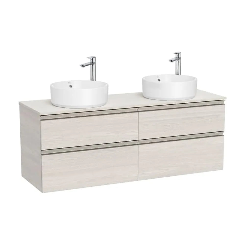 Mueble base suspendido cuatro cajones para dos lavabos sobre encimera 140x46x54 cm Roca - Vista 1