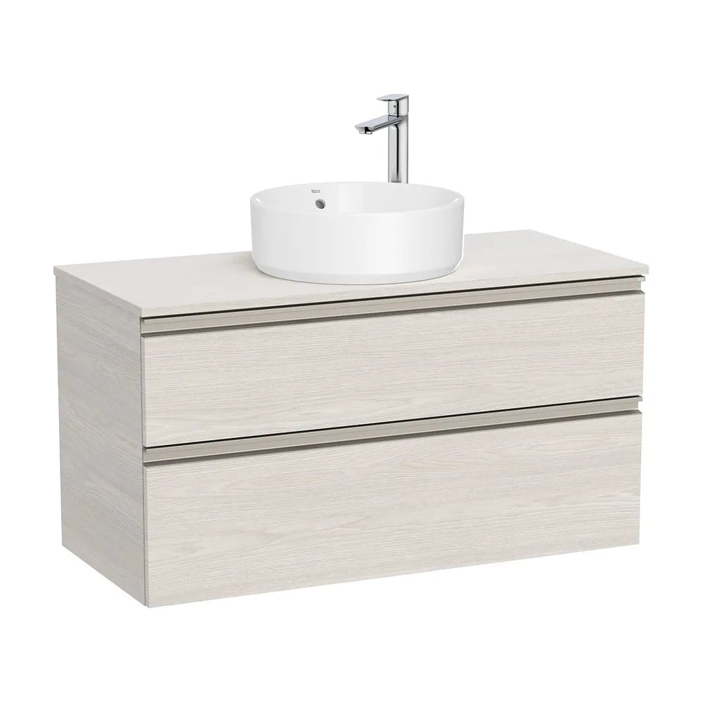 Mueble base suspendido dos cajones lavabo sobre encimera 100x46x53 cm Fresno Nórdico Roca - Vista 2