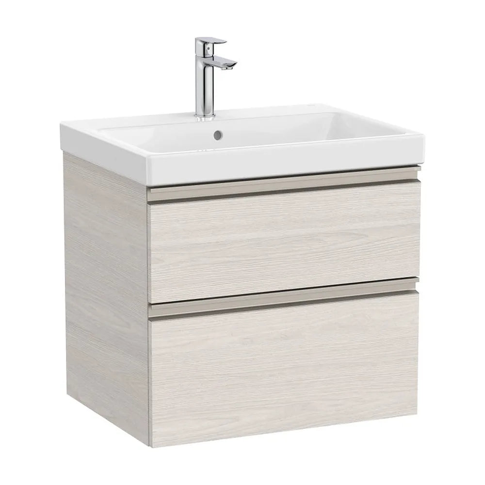 Mueble base con dos cajones y lavabo centrado 60 cm Fresno nórdico Roca - Vista 2