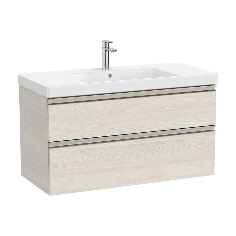 Mueble base de baño 100x46x57 cm dos cajones lavabo centrado Fresno nórdico Roca - Vista 2