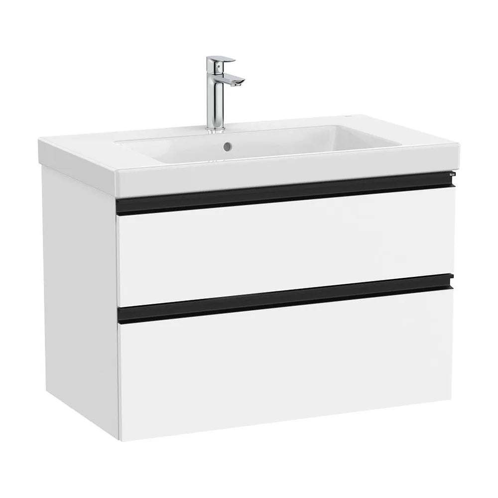Mueble base con dos cajones y lavabo plus centrado 80x46x57 cm Blanco mate Roca - Vista 2