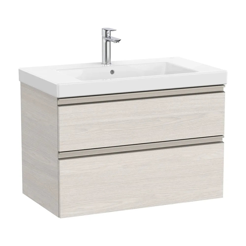 Mueble base con dos cajones y lavabo plus centrado 80x46x57 cm Fresno nórdico Roca - Vista 2