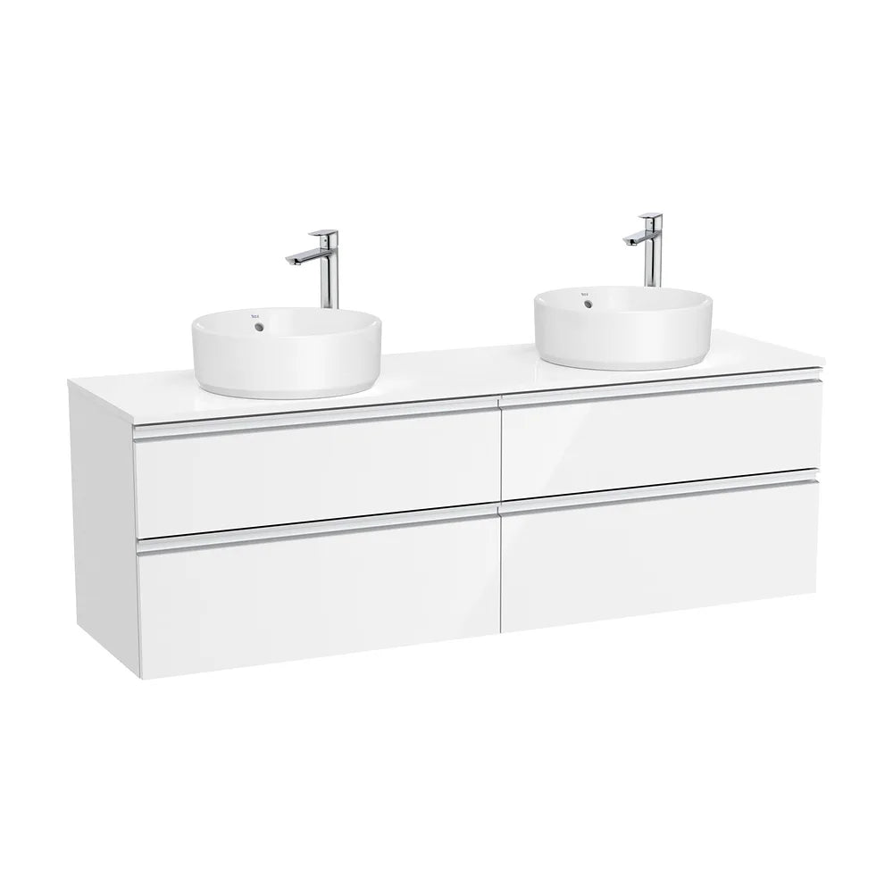 Mueble base suspendido con cuatro cajones para dos lavabos sobre encimera 160x46x54 cm Roca - Vista 2