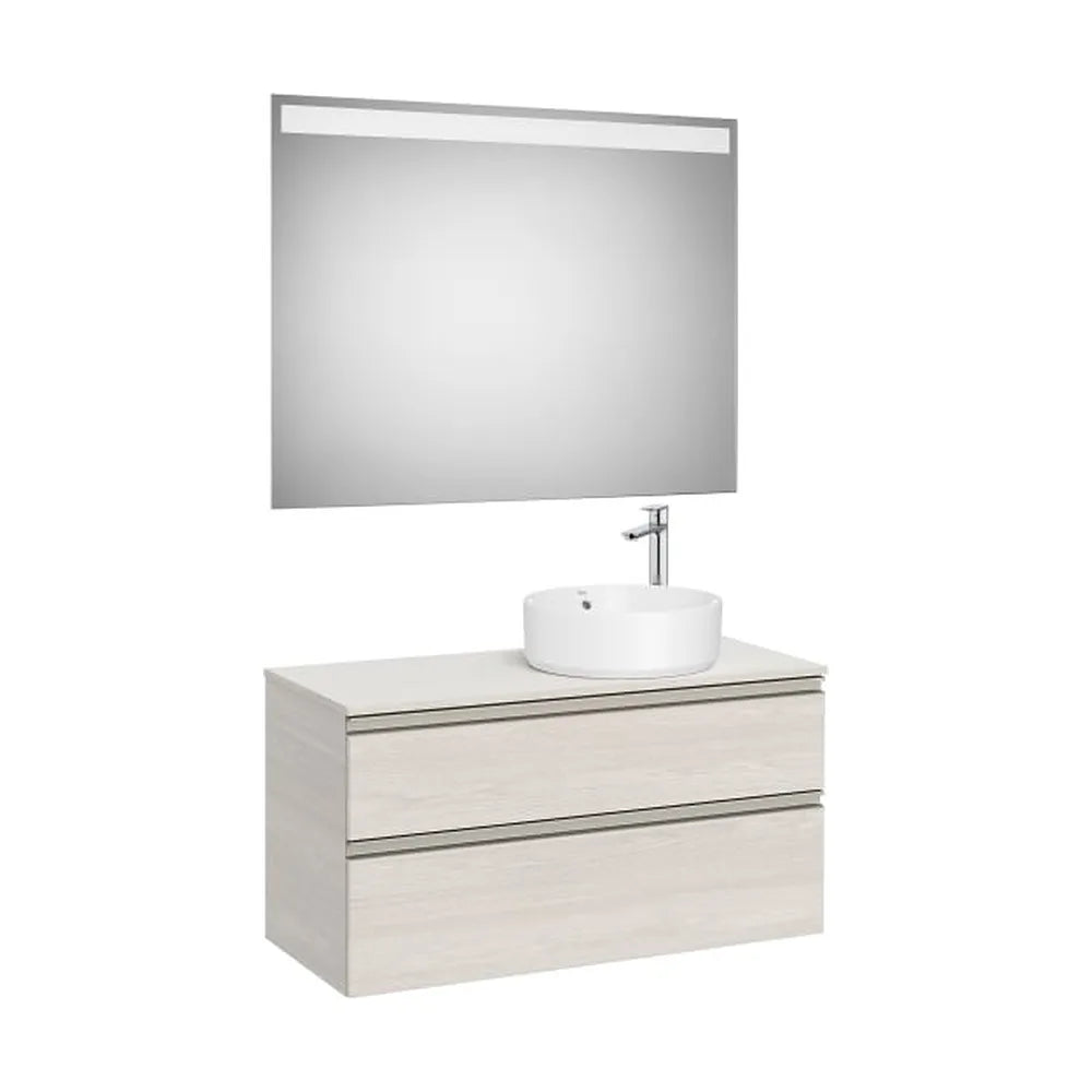 Pack mueble base dos cajones lavabo sobre encimera derecha espejo LED 100x46x53 cm Roca - Vista 1