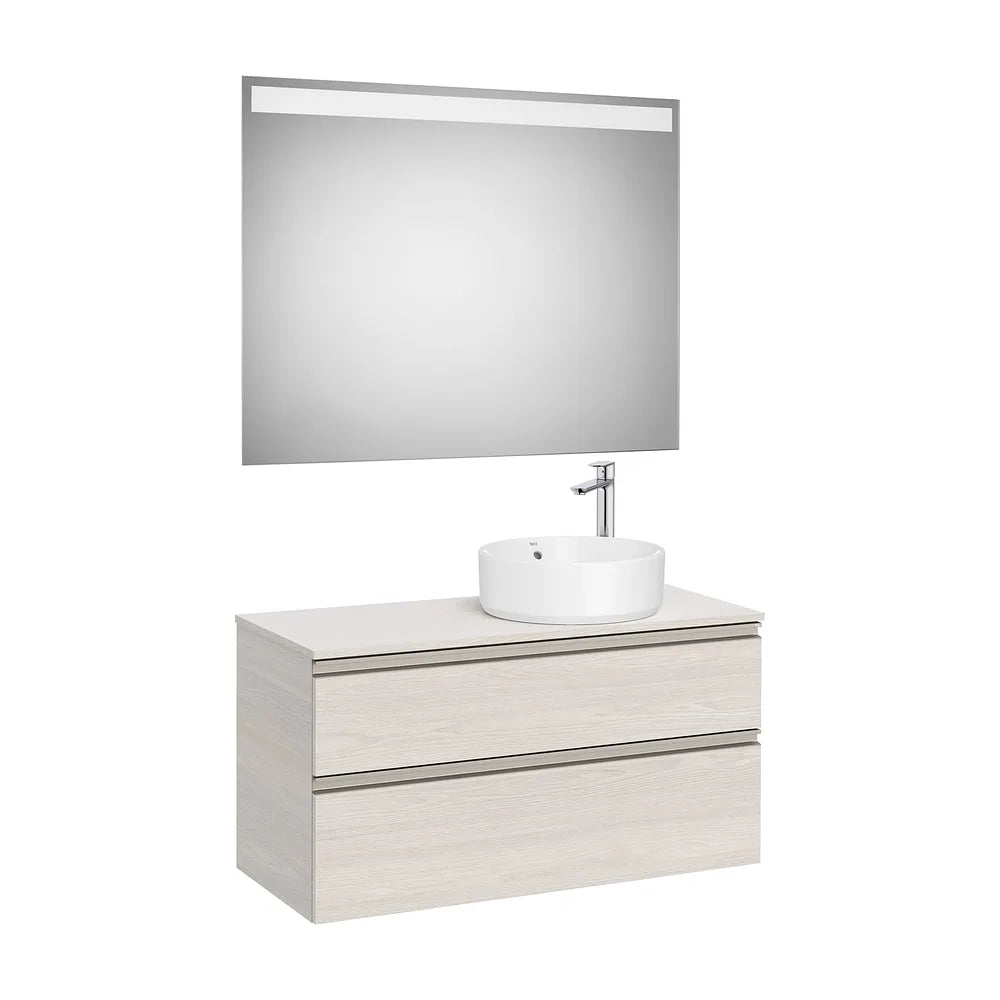Pack mueble base dos cajones lavabo sobre encimera derecha espejo LED 100x46x53 cm Roca - Vista 2