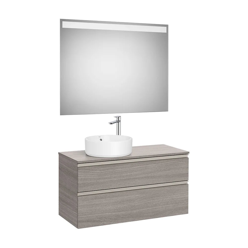 Pack mueble base dos cajones lavabo sobre encimera izquierda espejo LED 100x46x54 cm Roca - Vista 2