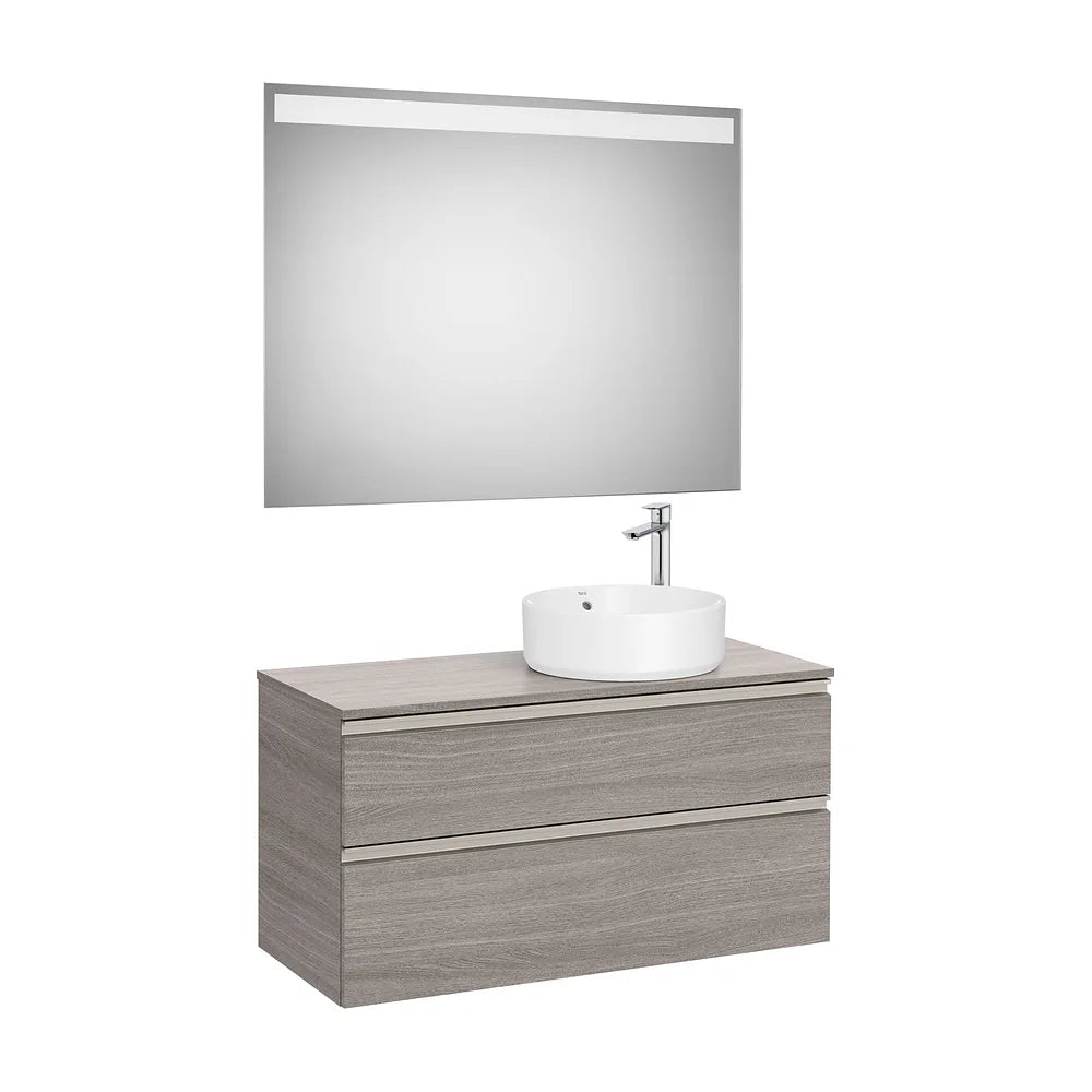 Pack mueble base dos cajones lavabo sobre encimera derecha espejo LED 100x46x53 cm Roca - Vista 2