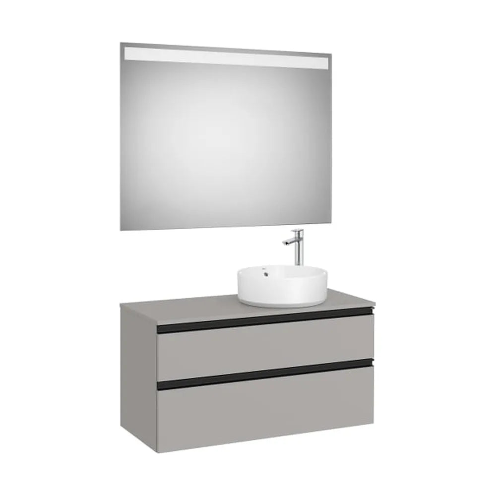 Pack mueble base dos cajones lavabo sobre encimera derecha espejo LED 100x46x53 cm Roca - Vista 1