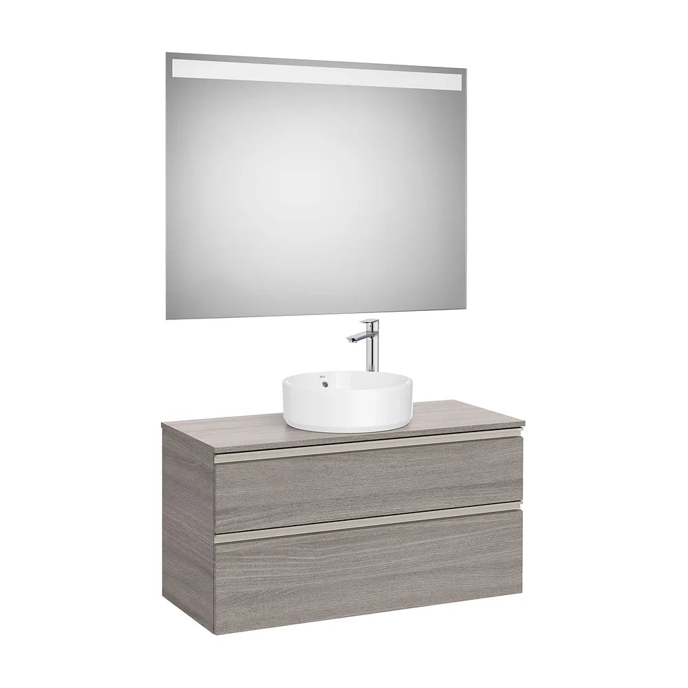 Mueble Base 2 Cajones Lavabo Sobre Encimera Centro Espejo Led 100x46x53cm Colección The Gap Roca - Vista 2
