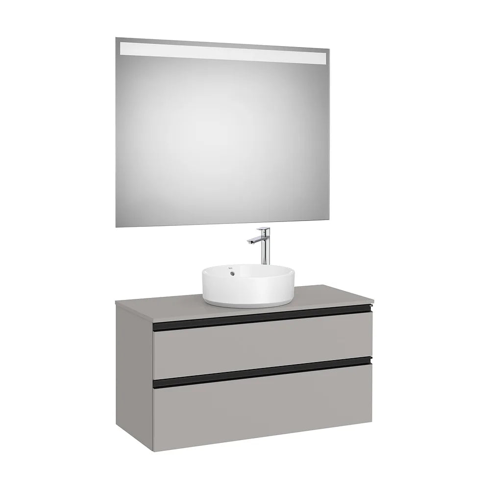 Pack mueble base dos cajones lavabo sobre encimera central espejo LED 100x46x53 cm Roca - Vista 2