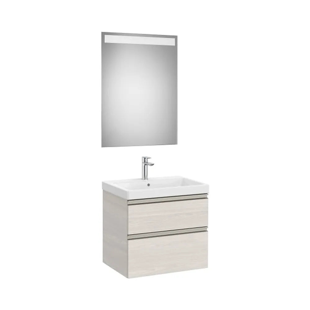 Pack mueble base dos cajones lavabo plus centrado espejo LED Eidos 60x46x57 cm Roca - Vista 1